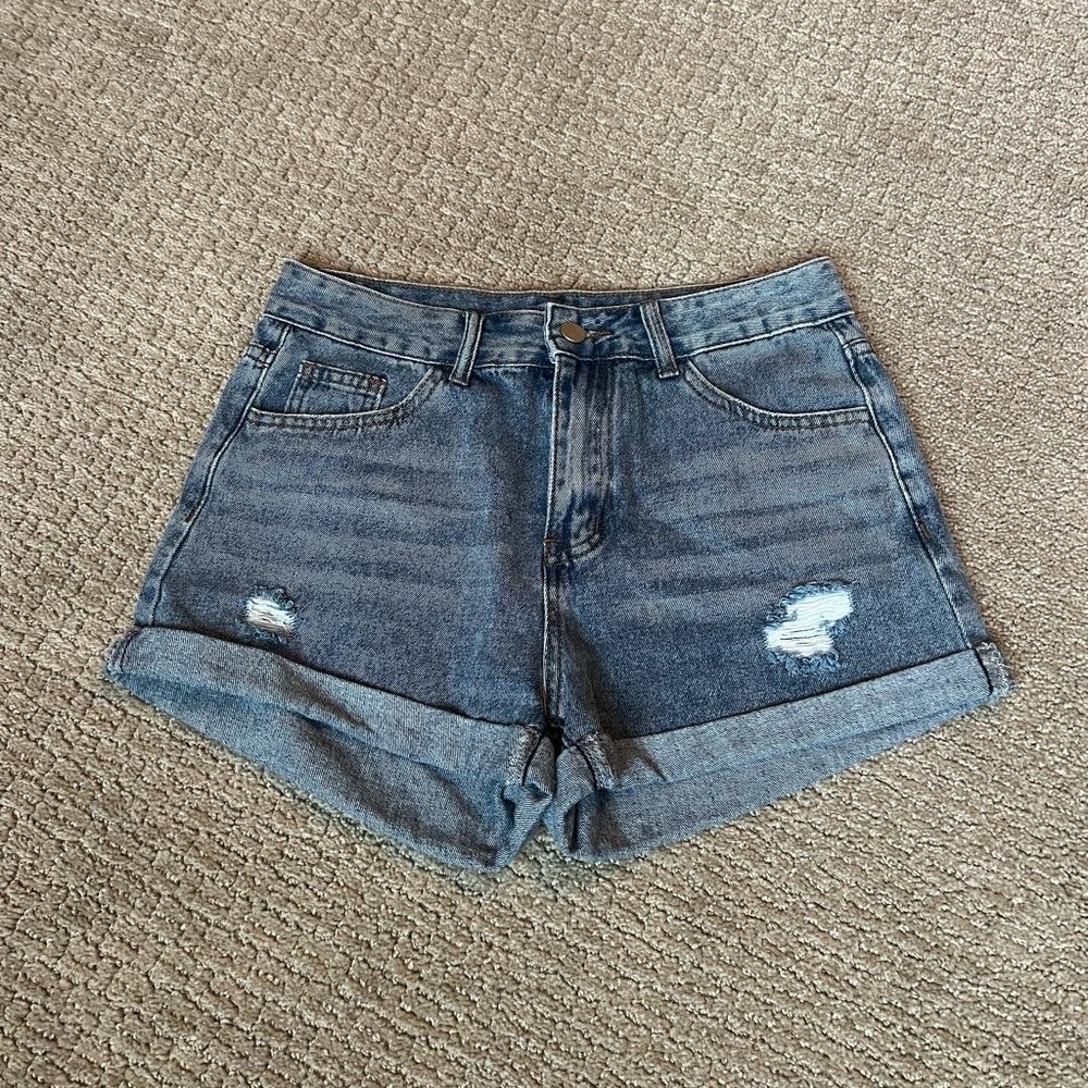 SHEIN Blue Jean Shorts Distressed High-Waisted
